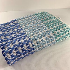 Handmade Shades of Blue White Baby Blanket Crib Throw Afghan 40" X 37"
